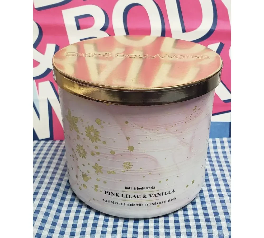 BBW Pink Lilac & Vanilla Floral Design Jar Large 3 Wick Candle Home Fragrance
